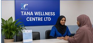 Patients being welcomed at the reception desk of Tana Wellness Centre